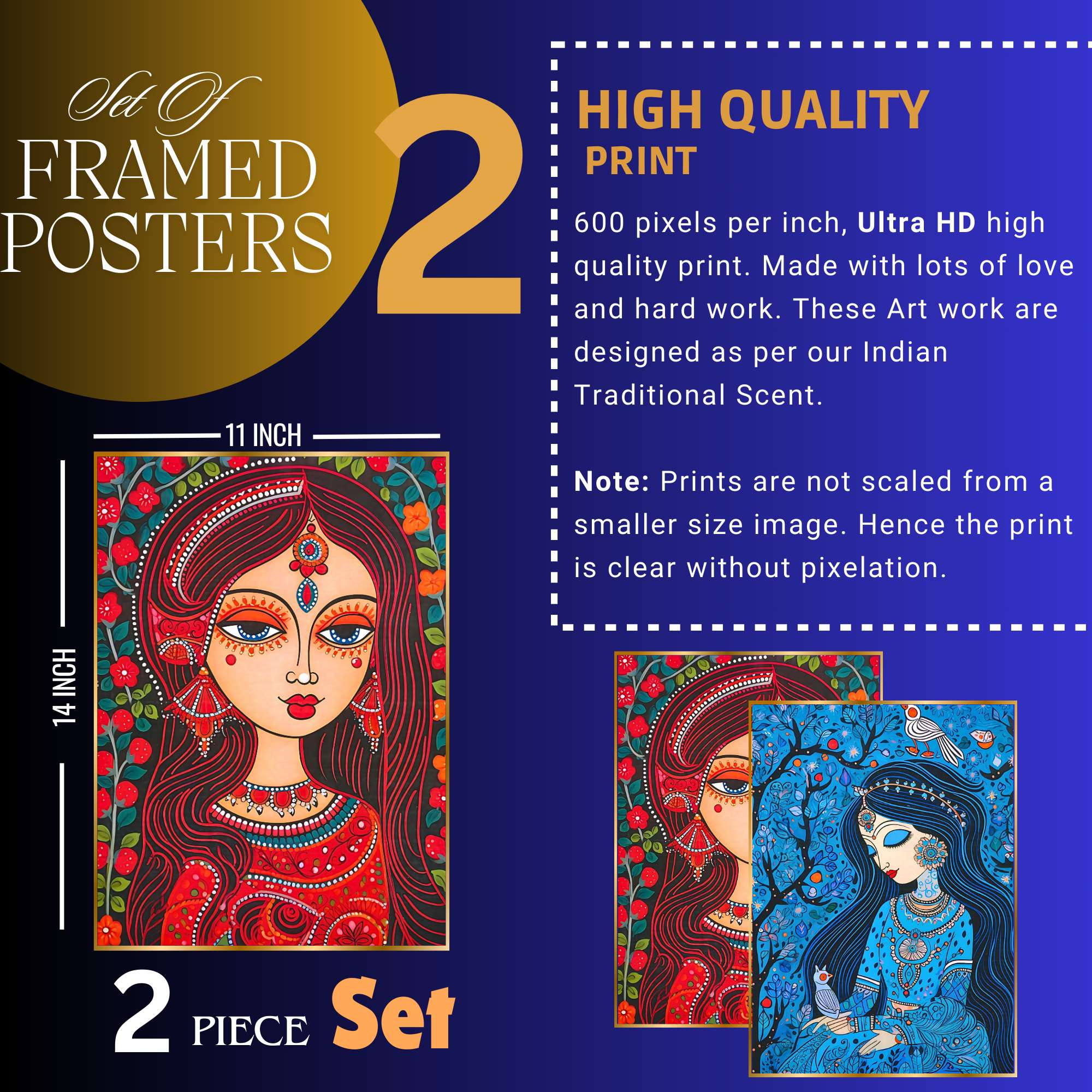 Set of Two Wall Paintings for Wall Dacoration Golden Framed Wall Paintings for Living Room & Bedroom Wall Art for Home Decoration & Office Wall Décor (14x11 inch CH-GD2-2) - Image 2